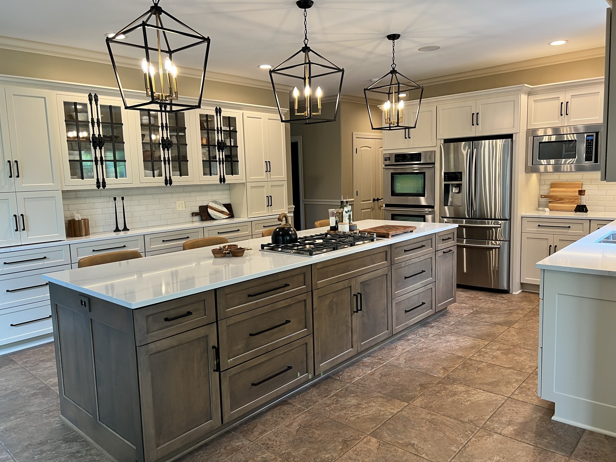 Beautiful custom kitchen island and cabinets from Crowe's Cabinets