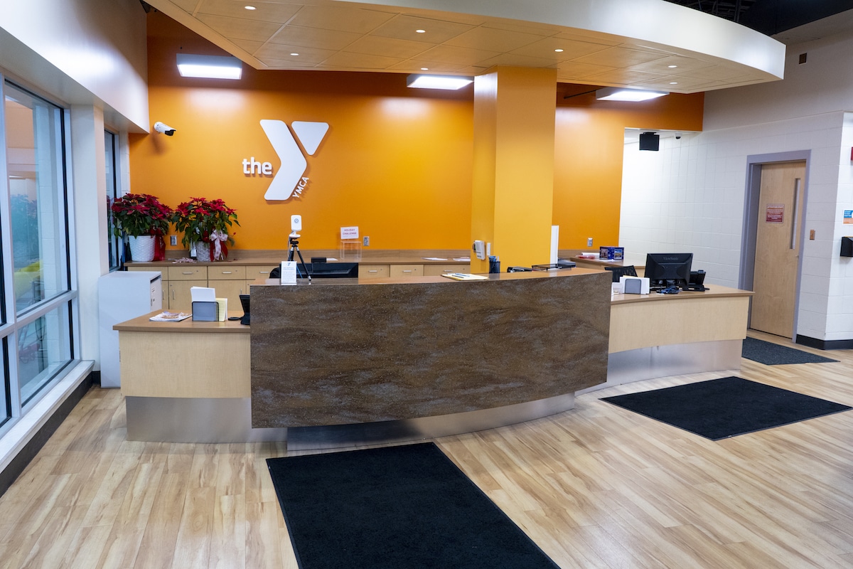 Downtown Youngstown YMCA front desk by Crowe's